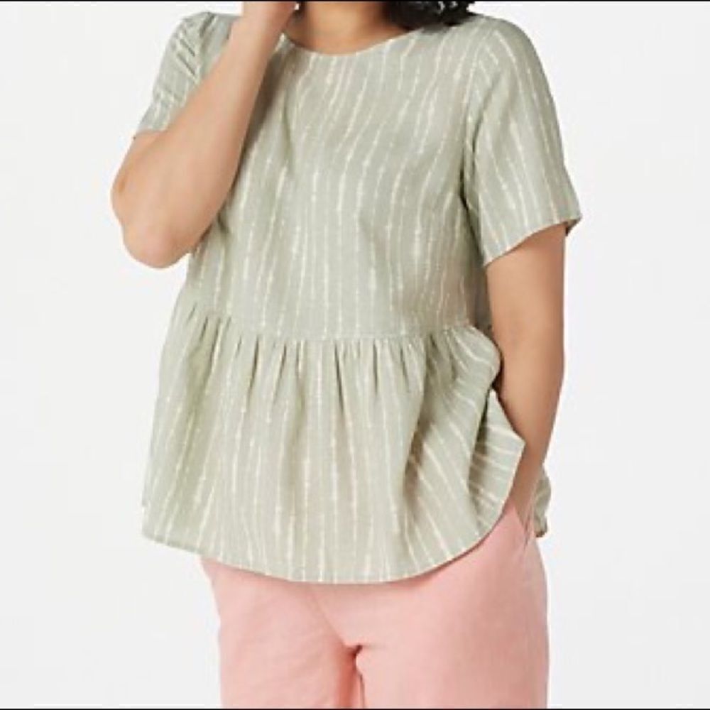 Denim & Co. Naturals Printed Linen Blend Peplum Blouse